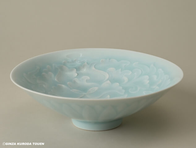 塚本快示 人間国宝 青白磁 百合文 皿 共布 共箱 未使用 Yahoo!