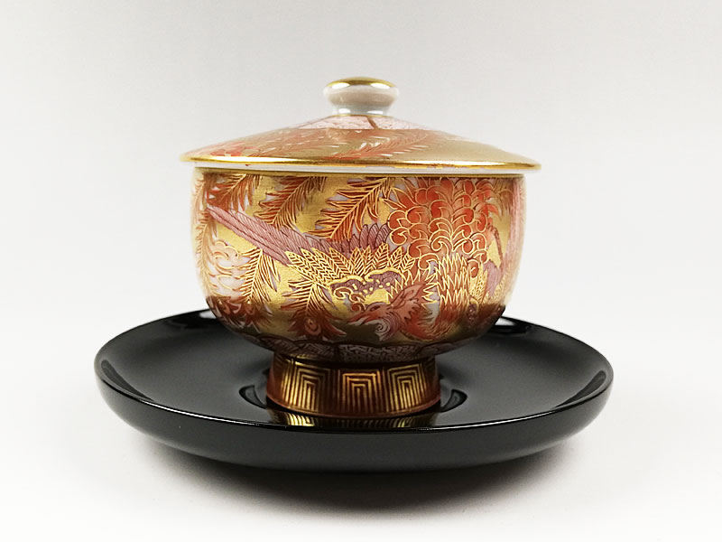 1348 九谷焼 良山作 染錦花鳥図壺 獅子蓋 三段壺 飾り壺 Amazon.co.jp