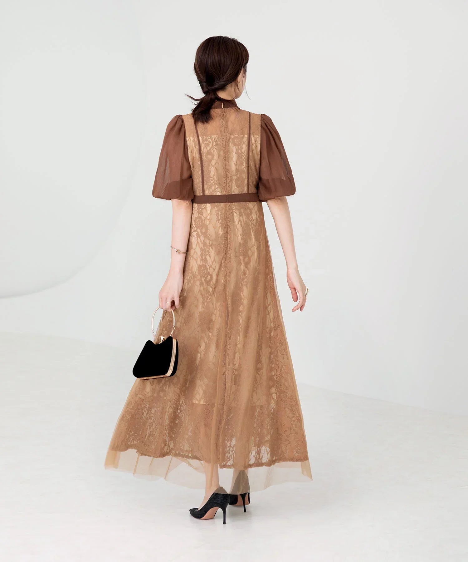 当日発送】ハイウエストチュールレースAラインドレス/パーティードレス