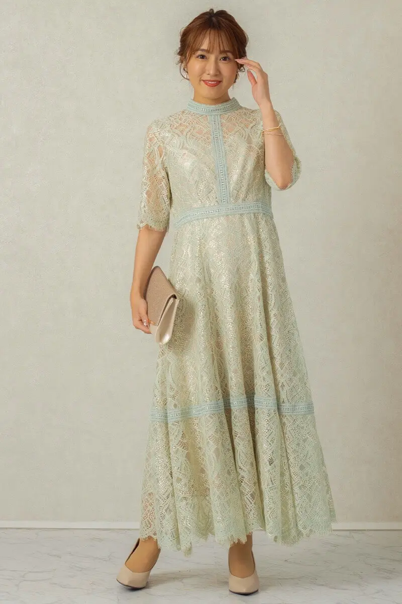 グリーンの配色ハシゴレースドレス | Dorry doll | M | 結婚式