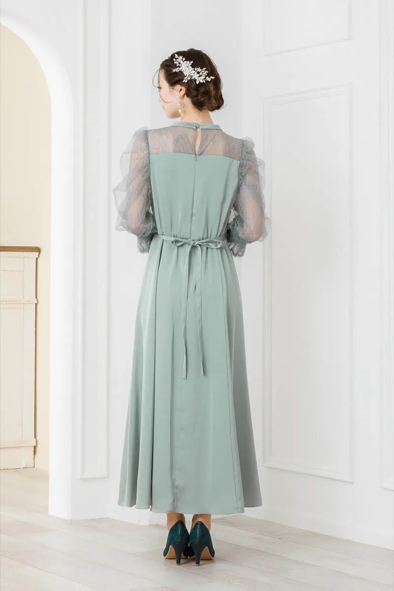 グリーンのダイヤチュール×サテンドレス | Dorry doll | M | 結婚式
