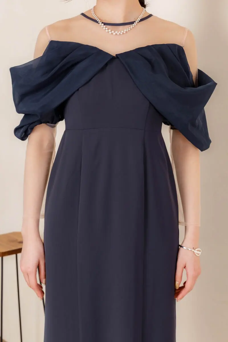 アッシュネイビーのオフショルダータイトドレス | select shop | M