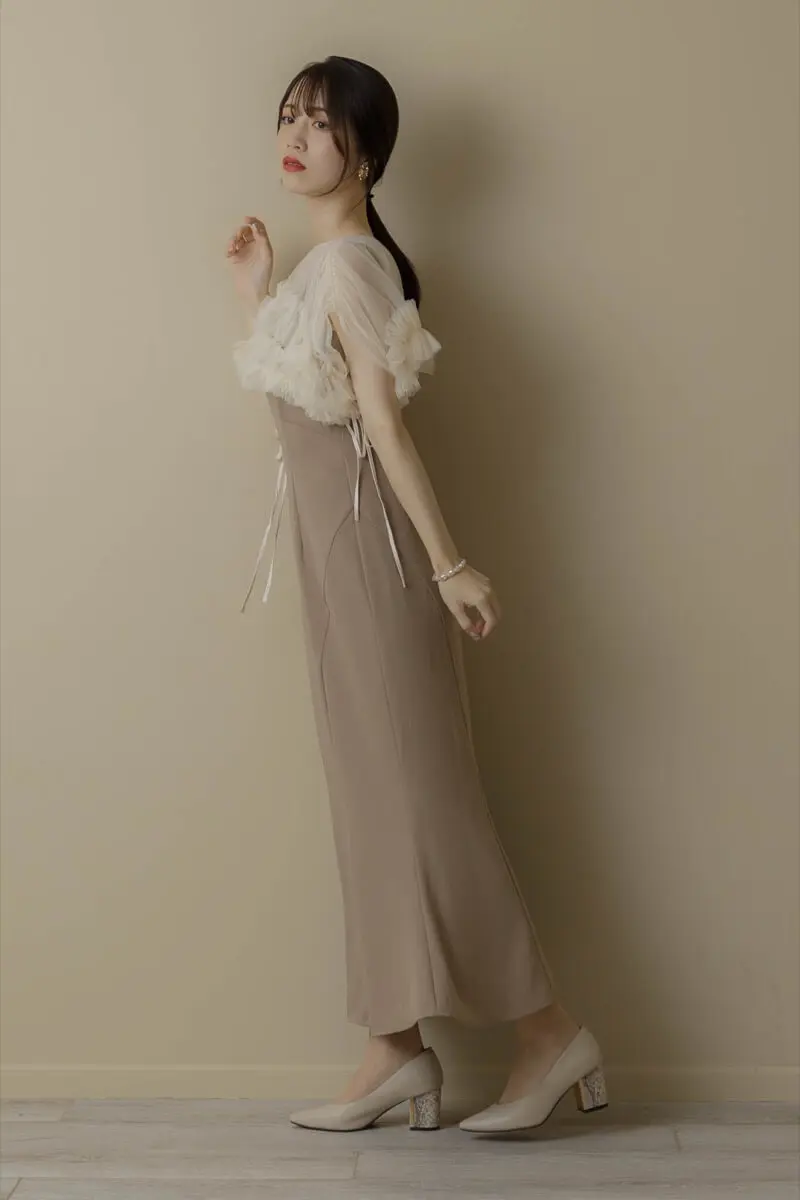 ベージュのチュールトップスセットドレス | ANDRESD | S | 結婚式