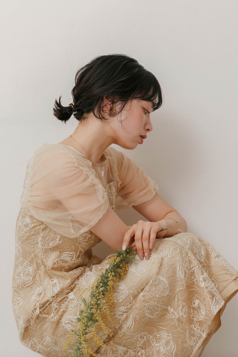 イエローのフラワーチュールギャザードレス | Dorry doll | M | 結婚式