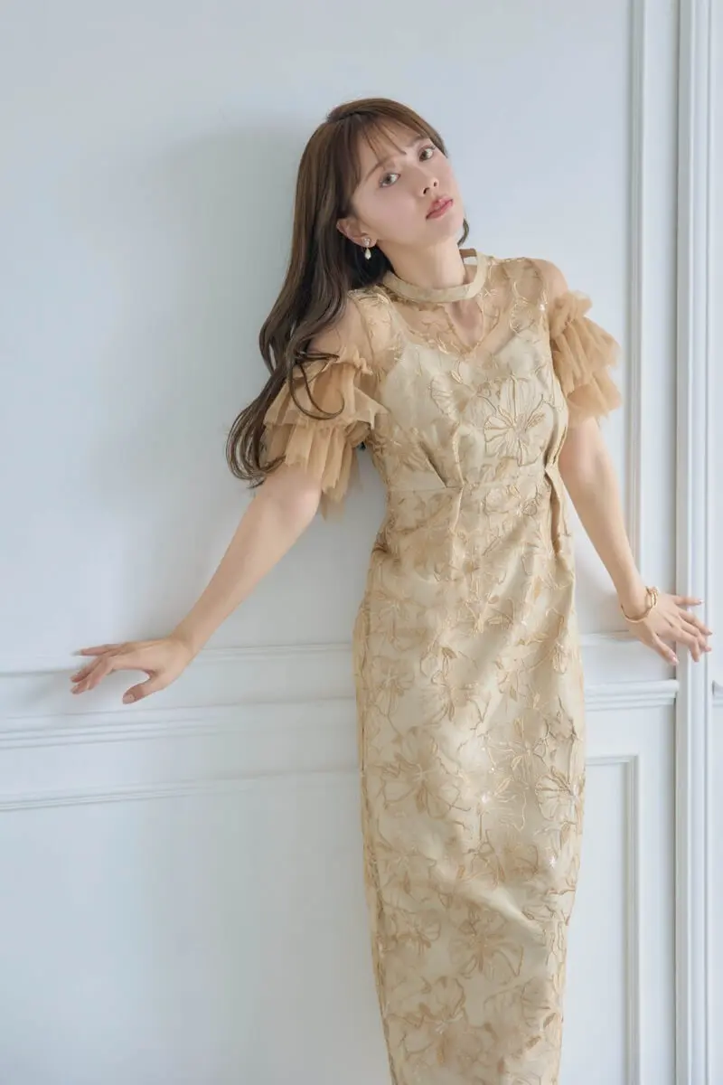 イエローのスパンコール刺繍ドレス | ANDRESD | L | 結婚式パーティー