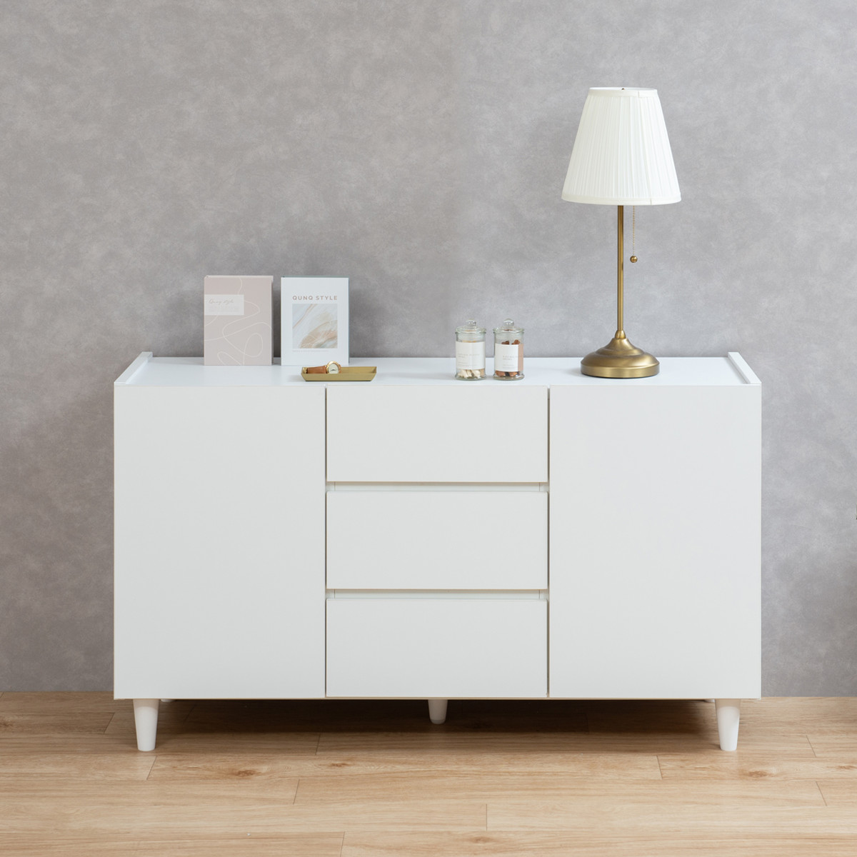 ホワイト キャビネット 収納 3段＋引き出し付き