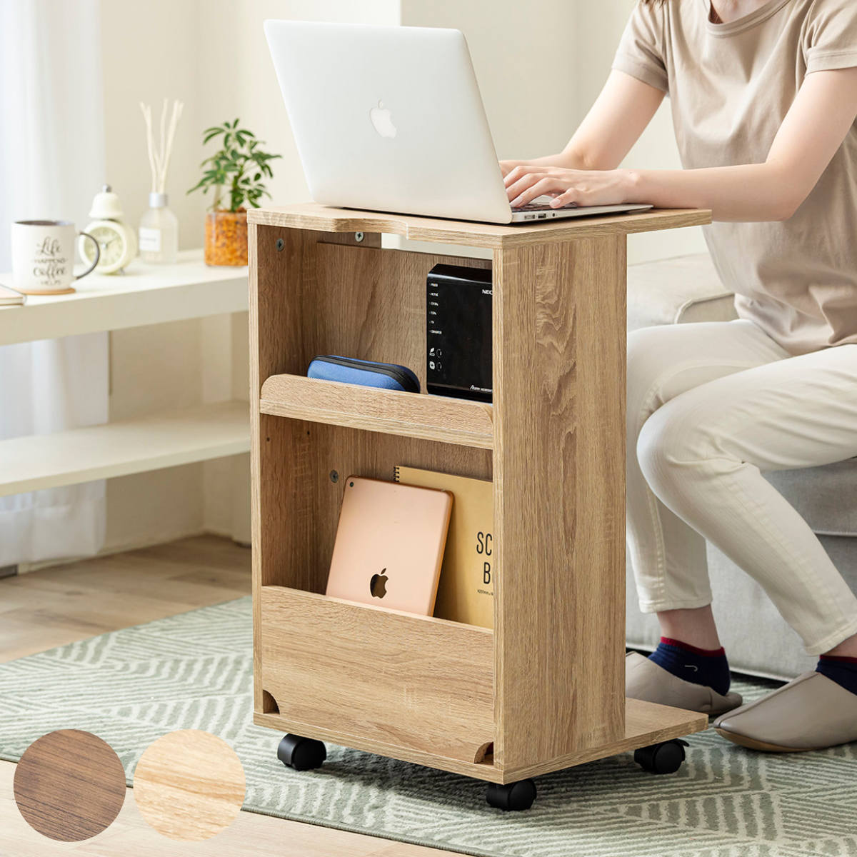 ソファサイドテーブル 高さ56cm コの字 木製 アイアン （ サイド