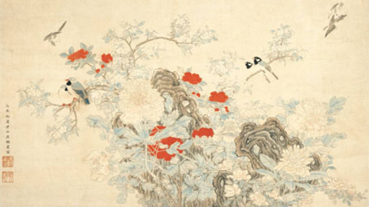 花鳥図巻 【模写】 大幅掛軸 中国絵画 呉冠中 荷花図 花鳥画 文人