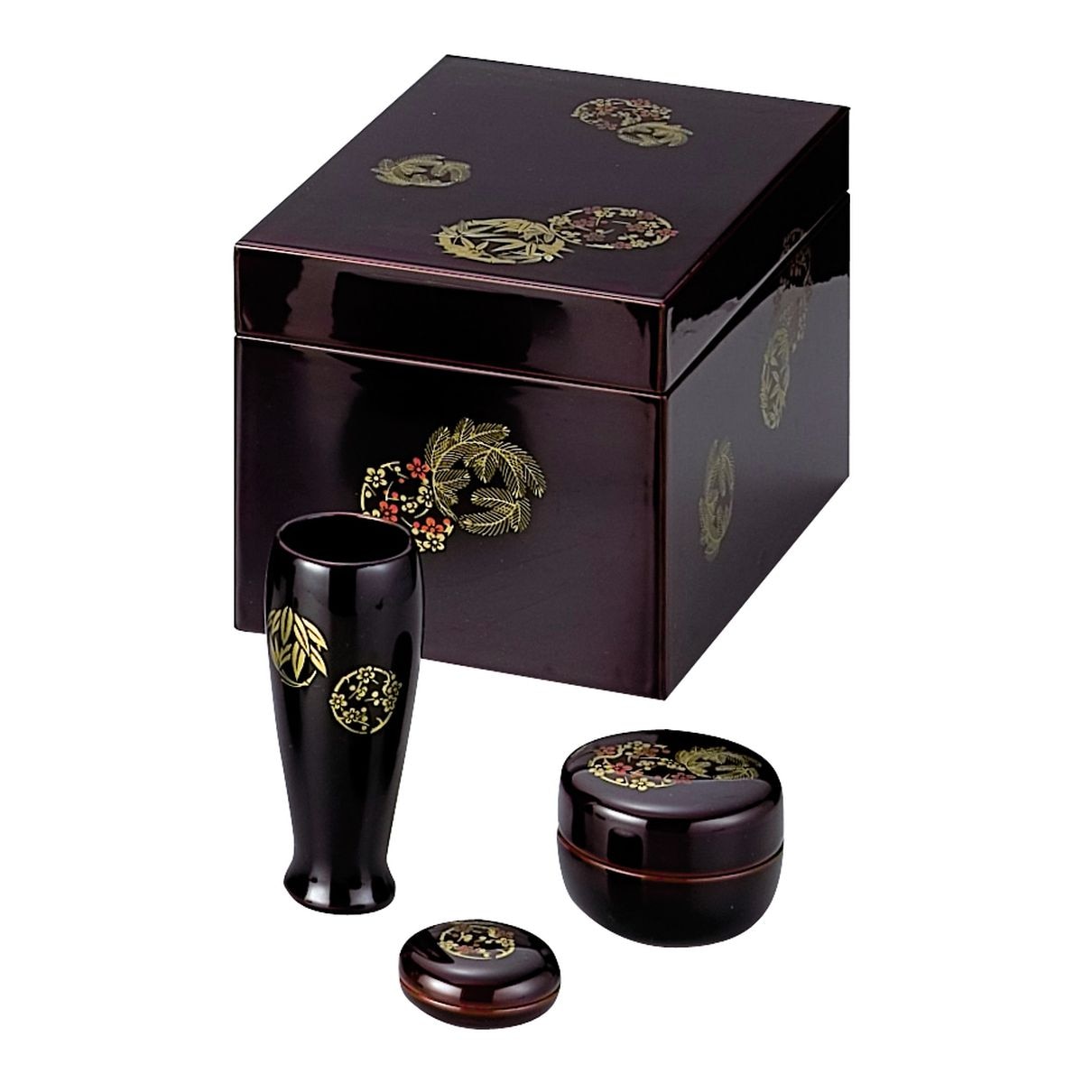 扇屋】 東恒博「輪島塗 沈金 茶箱」共箱 高さ 約13cm 幅 約21cm×約14.5