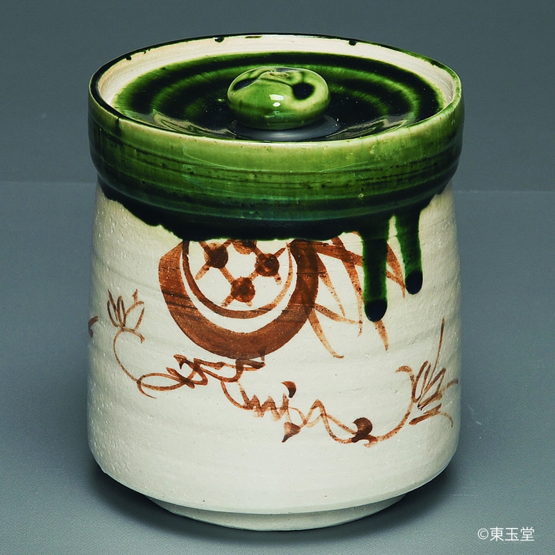 ▽良▽幕末明治時代絵織部一閑人水指 共蓋 茶道具