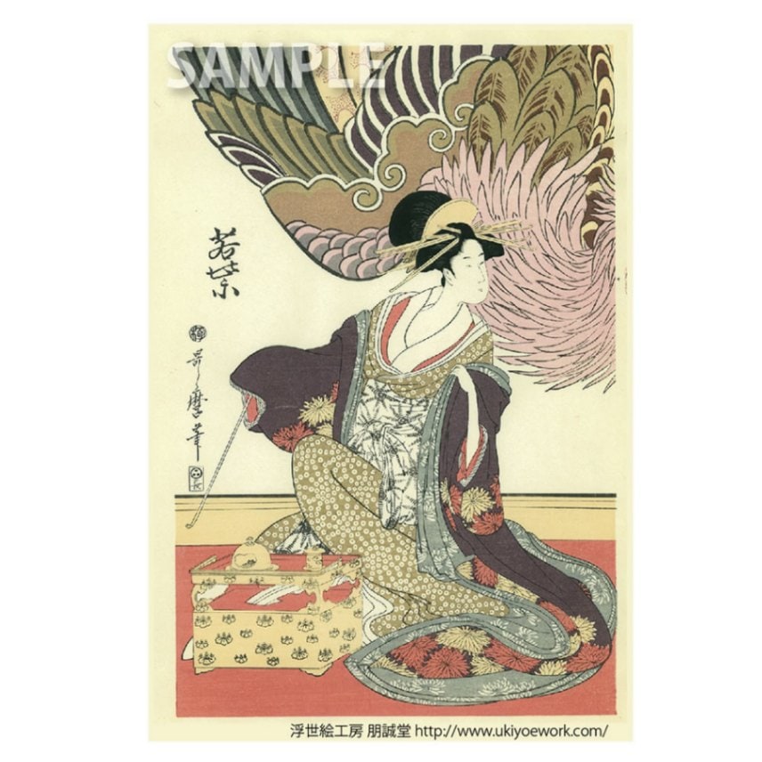 喜多川歌麿 美人画 絹本 肉筆 蒔絵軸 二重箱 / 浮世絵師・狂歌師
