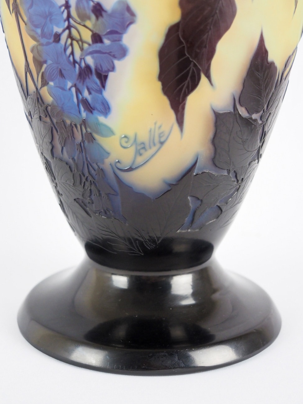 真作証明書付 エミール・ガレ 藤文 花器 多層被せガラス 高さ39.7cm 真