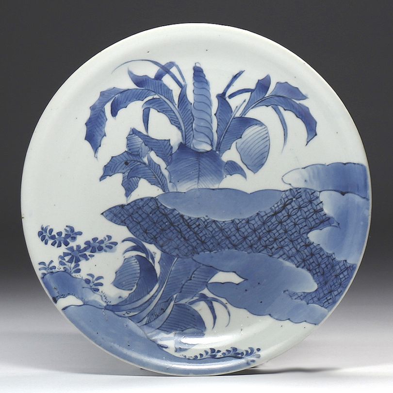 古 陶器 江戸時代 無傷 極上 鳳凰山水文染付古伊万里大鉢28cm