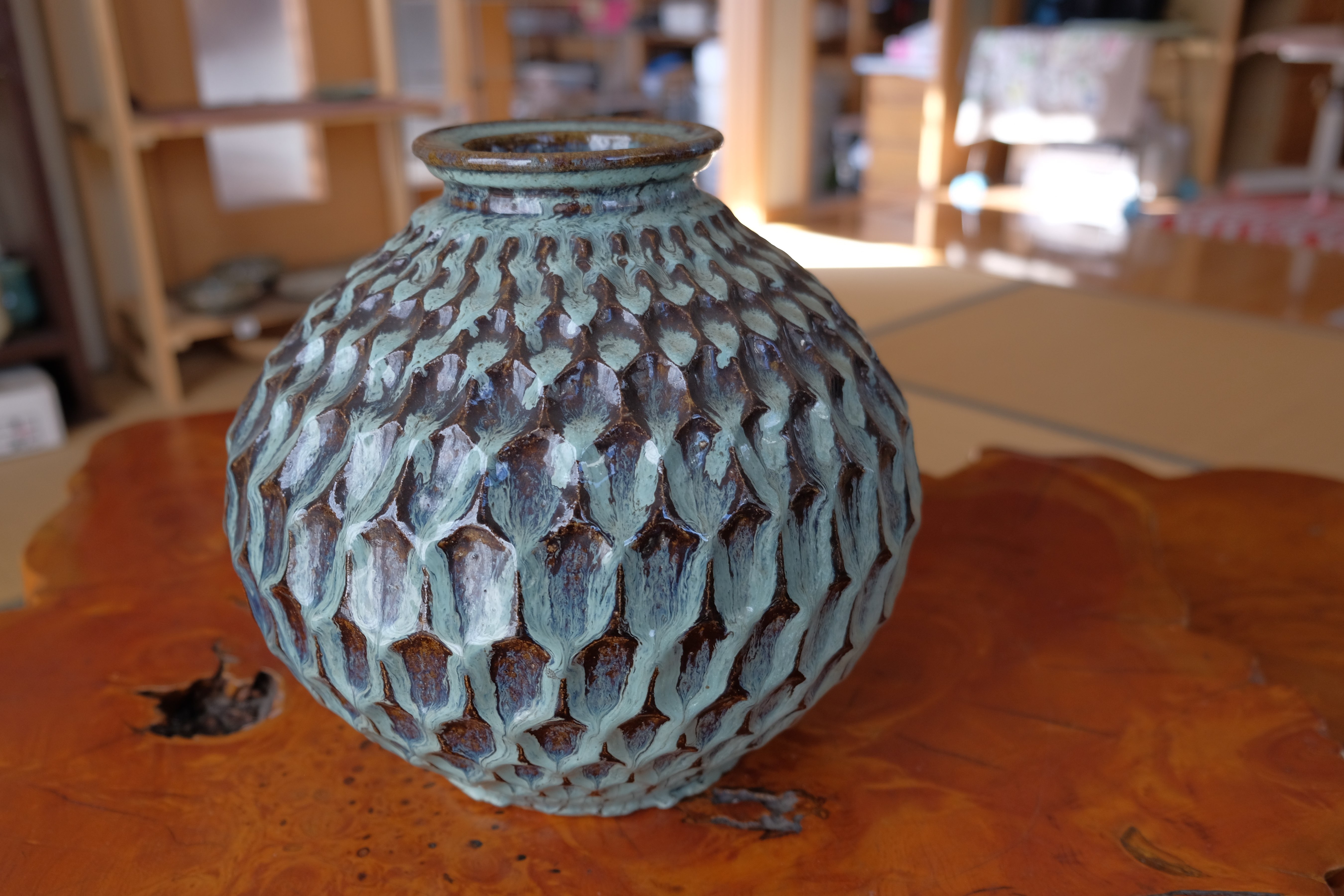 鍛冶丁焼 鍛冶町焼 油壺 一輪挿し アンティーク 鍛冶丁焼 アンティーク