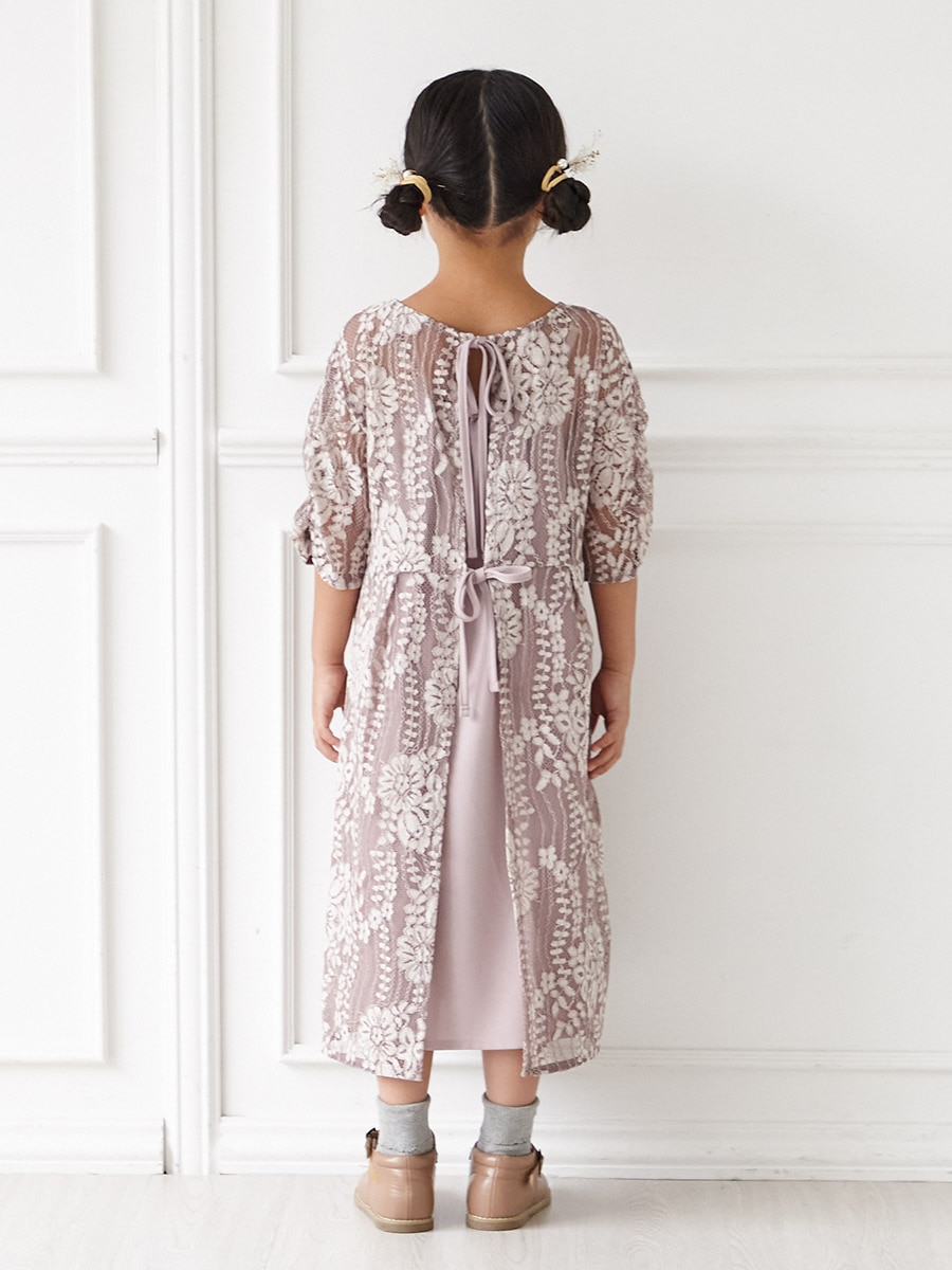 袖付きレースエプロンキッズドレス(L ピンクベージュ): AIMER | エメ