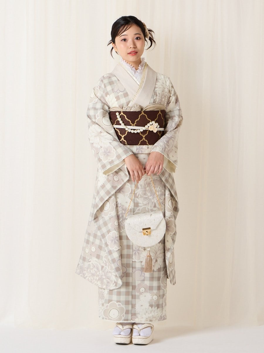 振袖単品「ココアギンガム」(FREE ライトグレー): ふりふ ｜ミマツ