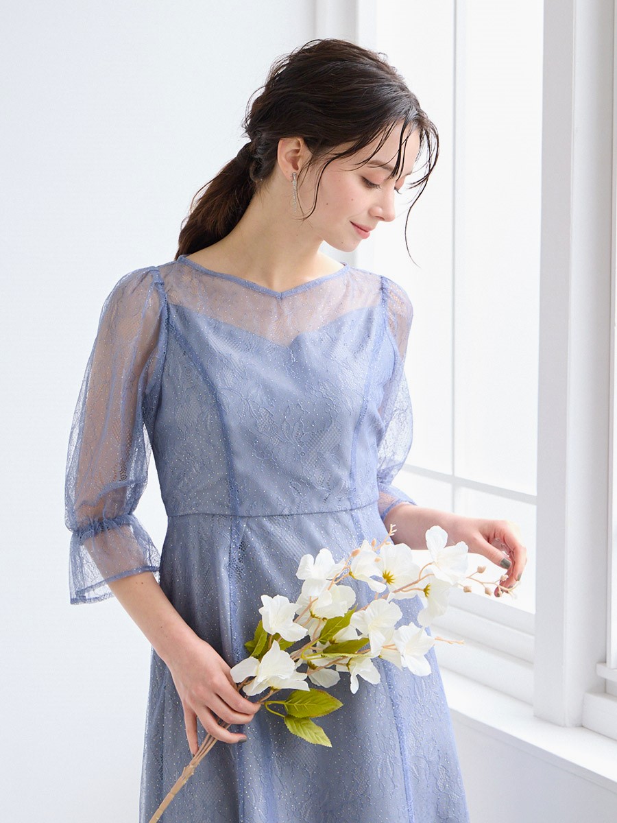 グリッターレースフィット&フレアドレス(S サーモンピンク): AIMER