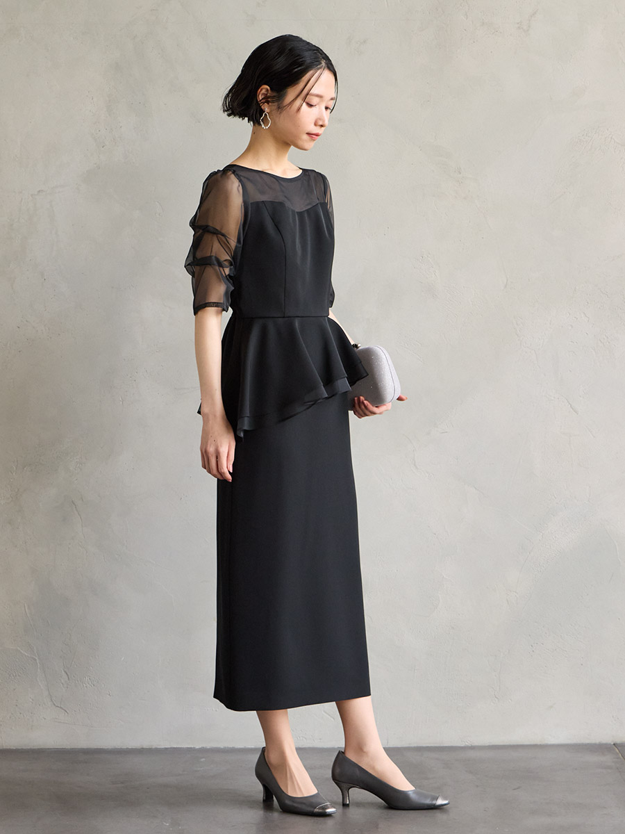 WEB/Aimer Acret店限定】シャンブレーオーガンスリーブペプラムドレス