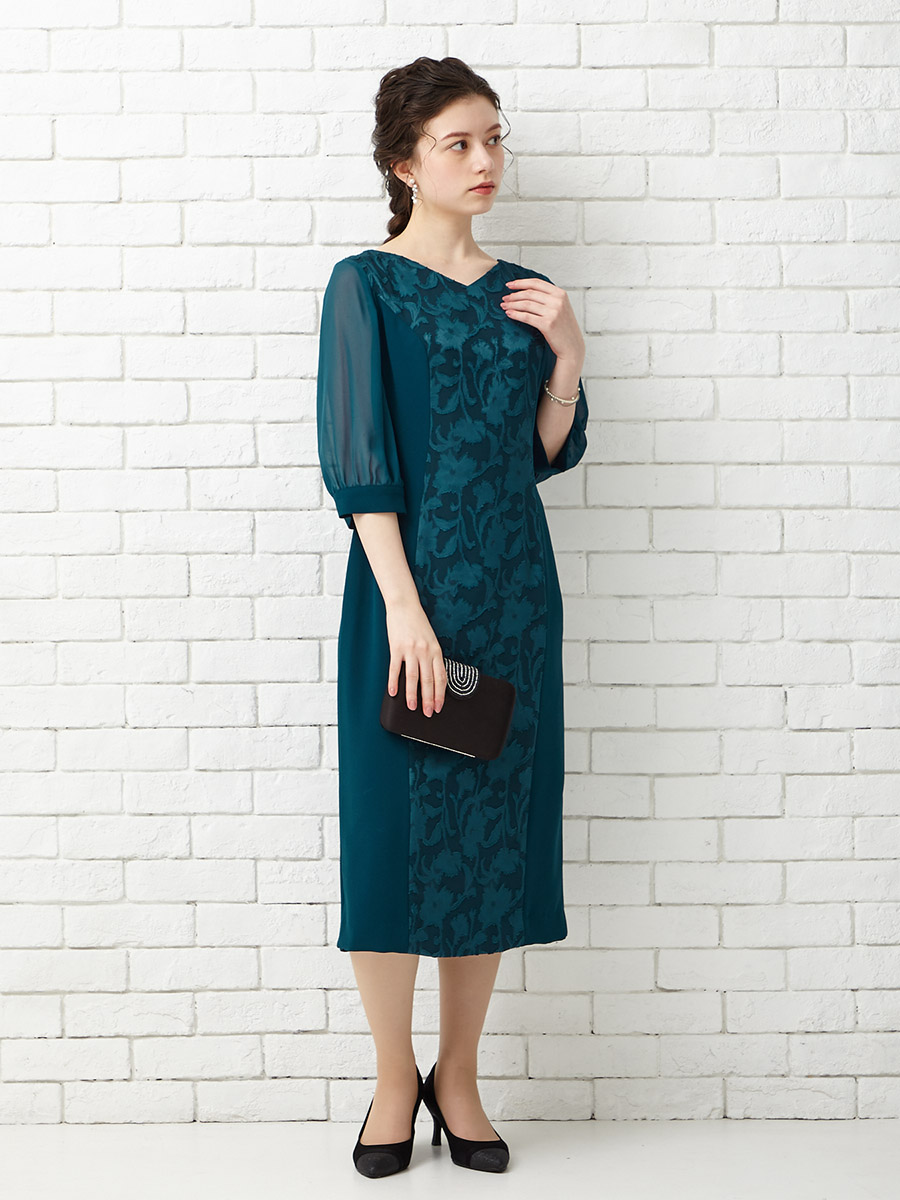 カットジャカードタイトラインドレス｜パーティードレスの通販AIMER