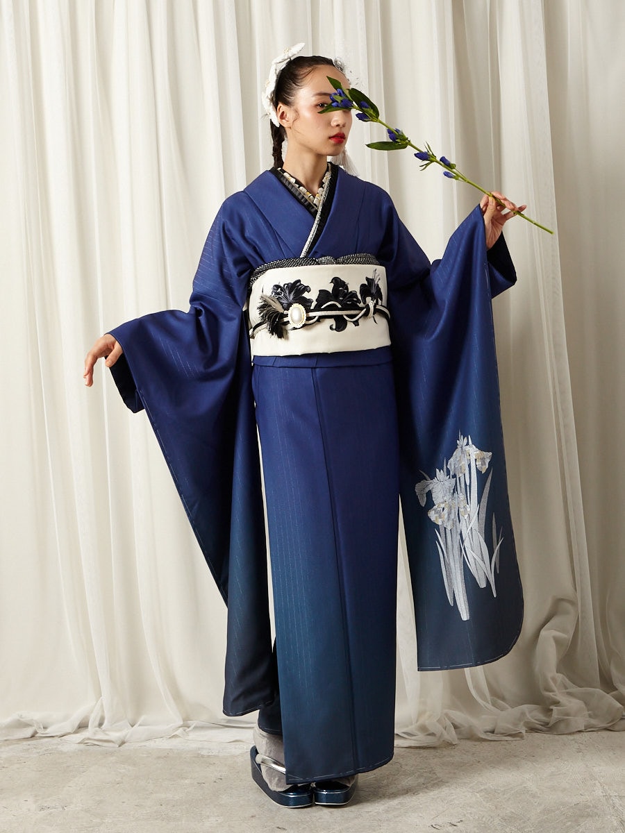 青系花柄振袖 着物 振袖フルセット 青色花柄振袖 着物 振袖 セット 青