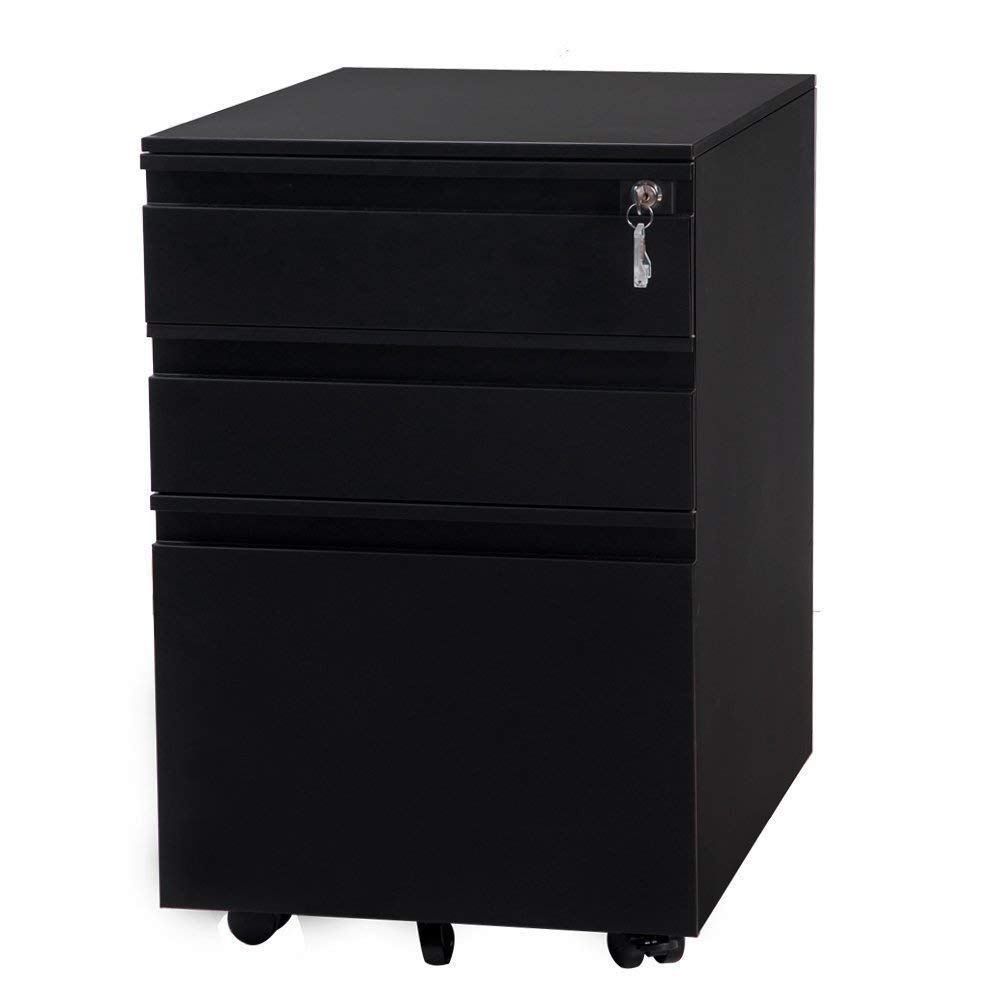 中古オフィスワゴン幅40 鍵付き 完成品 3段 キャスター付き ブラック