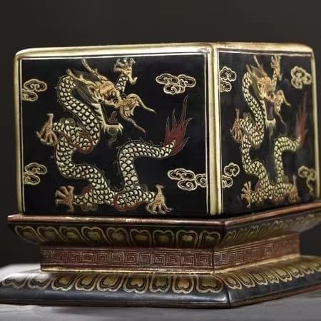 2373 古美術品細密彫龍文木箱首飾箱時代物