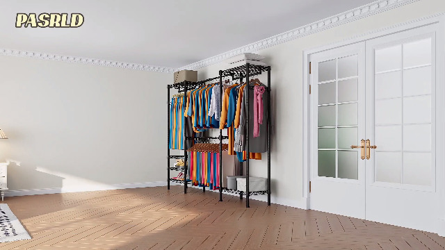 Amazon｜PASRLD ハンガーラック 幅調整可 伸縮式ワードローブ メタル