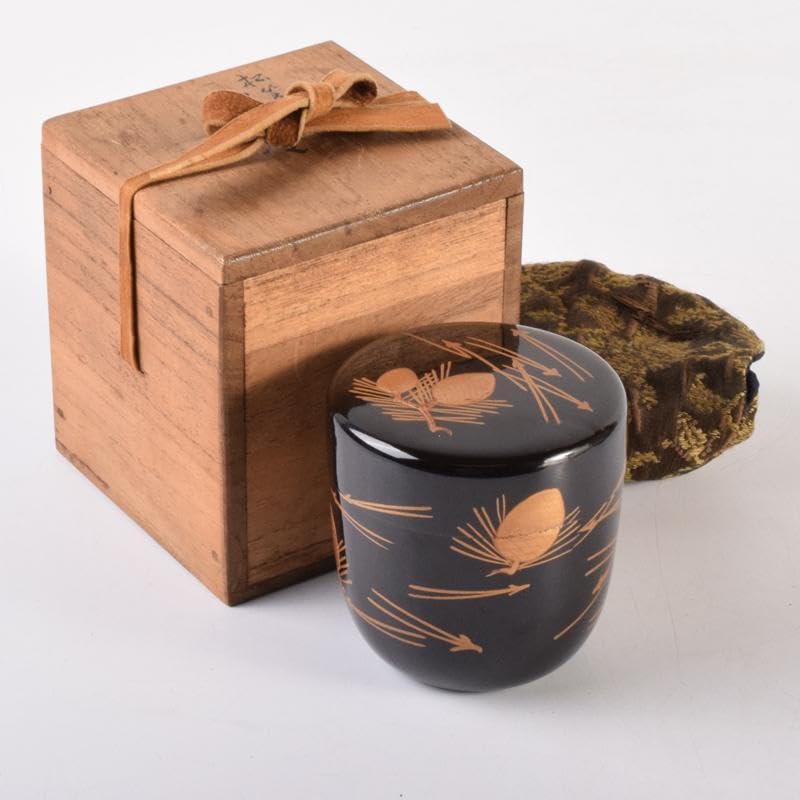 茶道具 塗師 中村宗哲作 朱唐草 如心好 寸切茶器 即中斎極め箱 M R9252