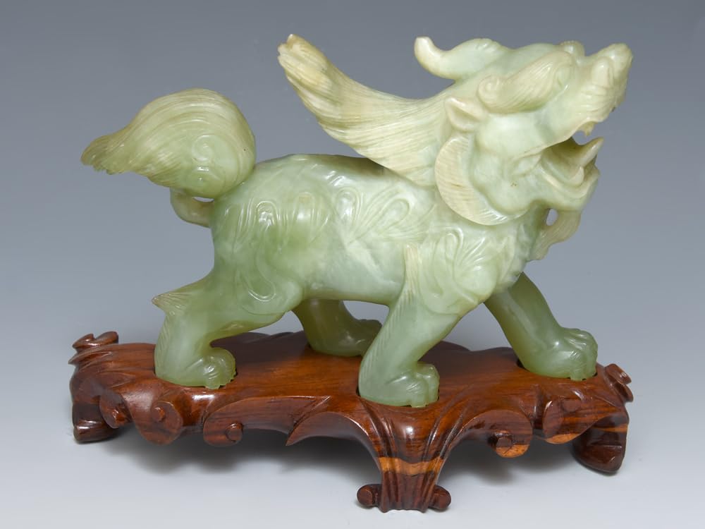 Amazon.co.jp: 中国美術玉製玉石獅子像一対専用箱オブジェ神獣彫刻飾石