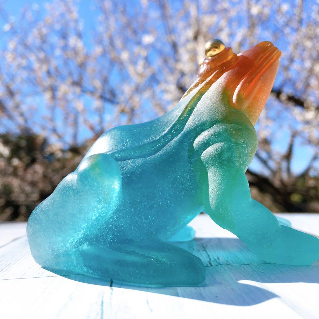 緑カエル蛙ドームフランス置物ナンシーガレアンティーククリスタル