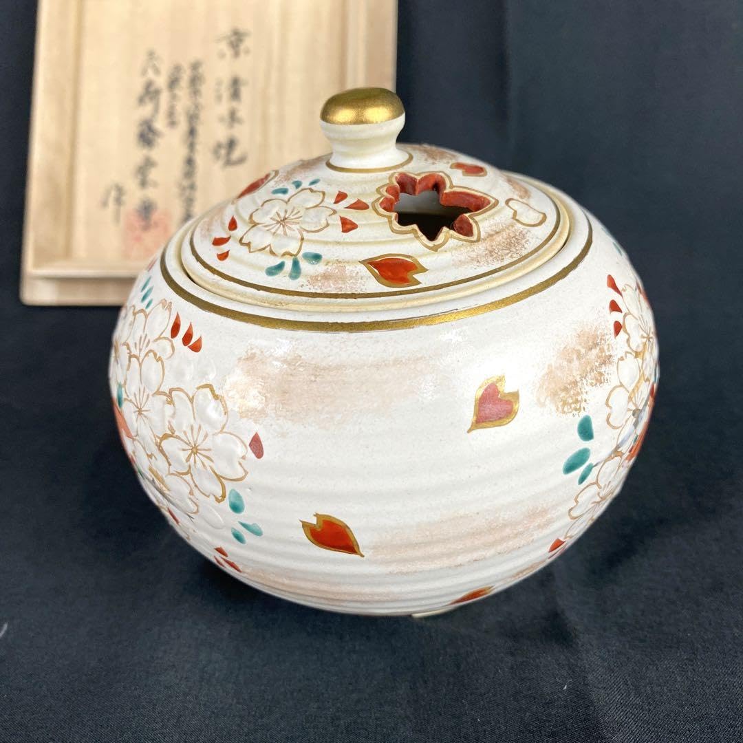 美品】京 清水焼 斎藤雲楽作 雲錦 飾り壺&香炉セット 花瓶 京都 伝統