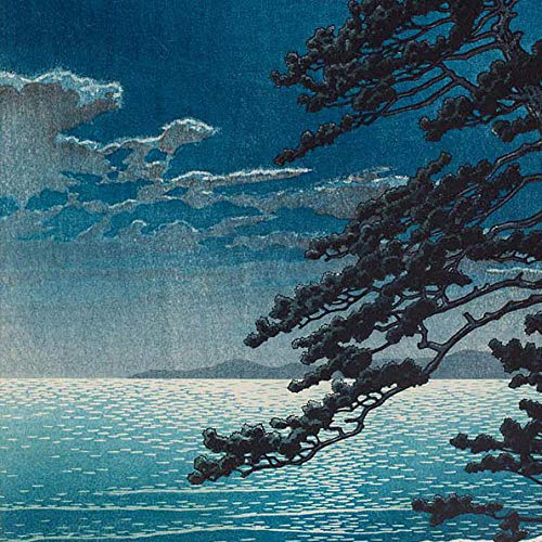 川瀬巴水 「春の月（二宮海岸）」 昭和7年 木版画 状態(優良) 本物保証