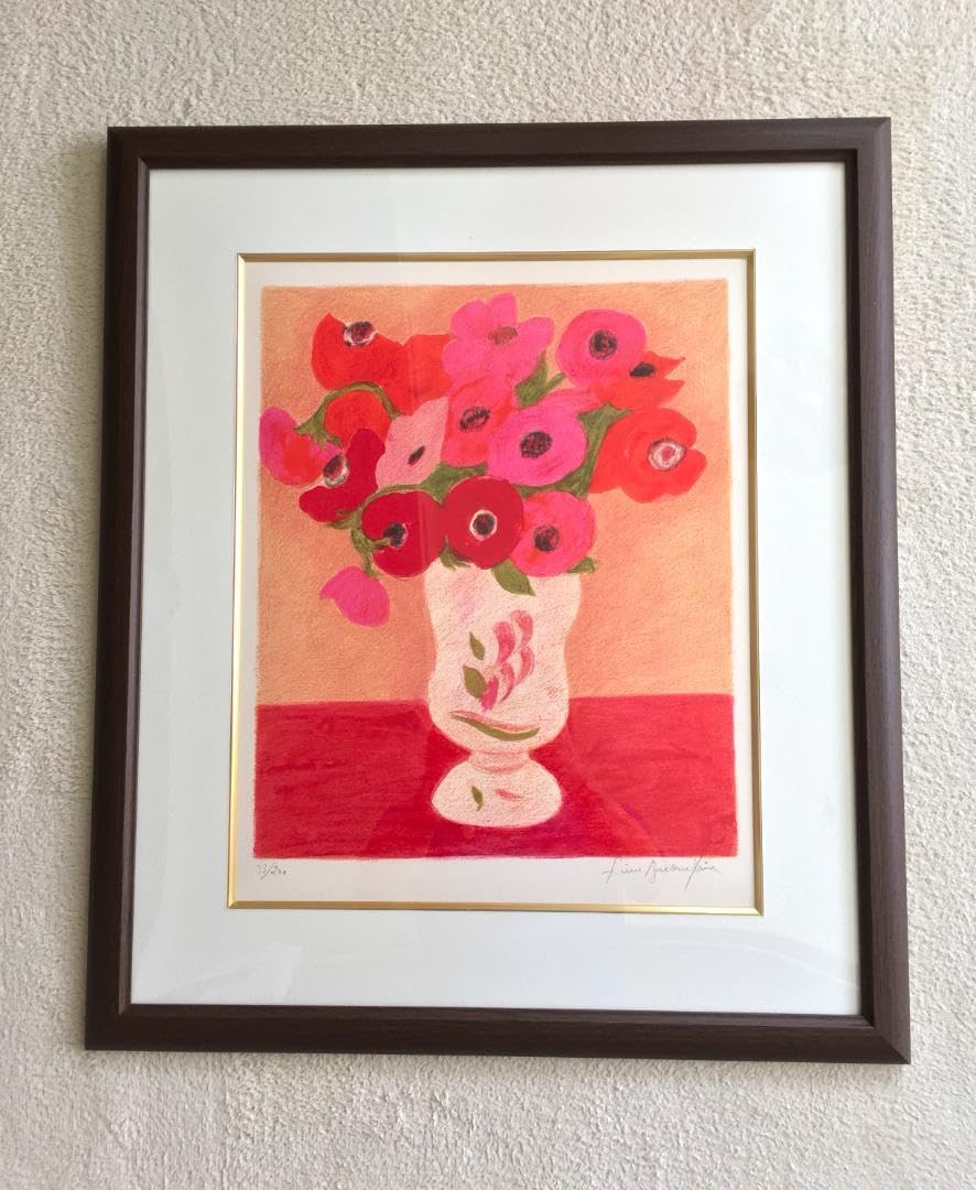 Pierre Bonconpainピエールボンコンパン 赤いアネモネ リトグラフ