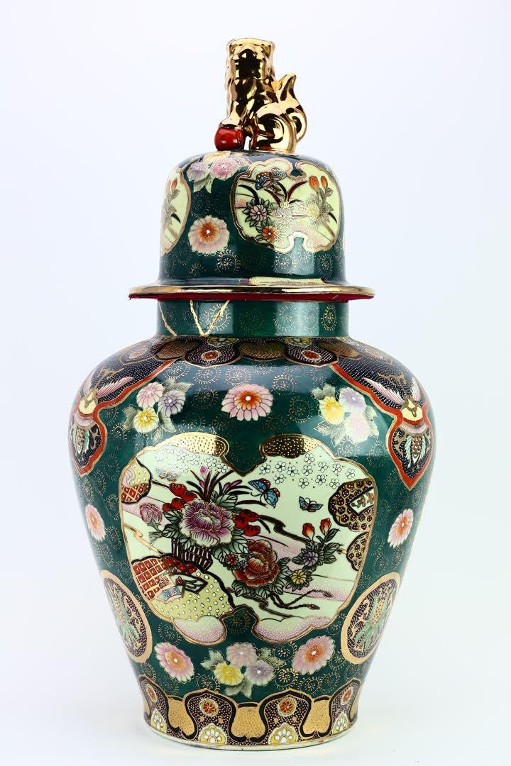 大型82cm 美品】薩摩豪華絢爛 金襴手武士細密絵付 特大花瓶 飾り壷