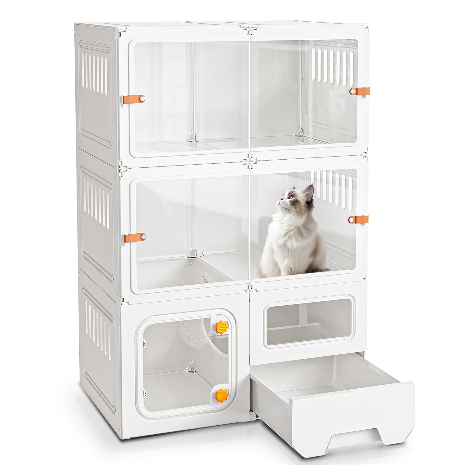 Amazon.co.jp: Topzoo 猫 ケージ トイレ付き 2段 トイレ一体型 防臭