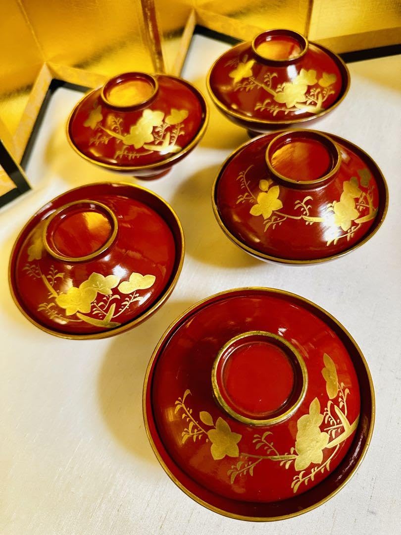 輪島塗木製 お椀 吸物椀 本金 骨董 時代蒔絵 5脚G53 Amazon.co.jp: