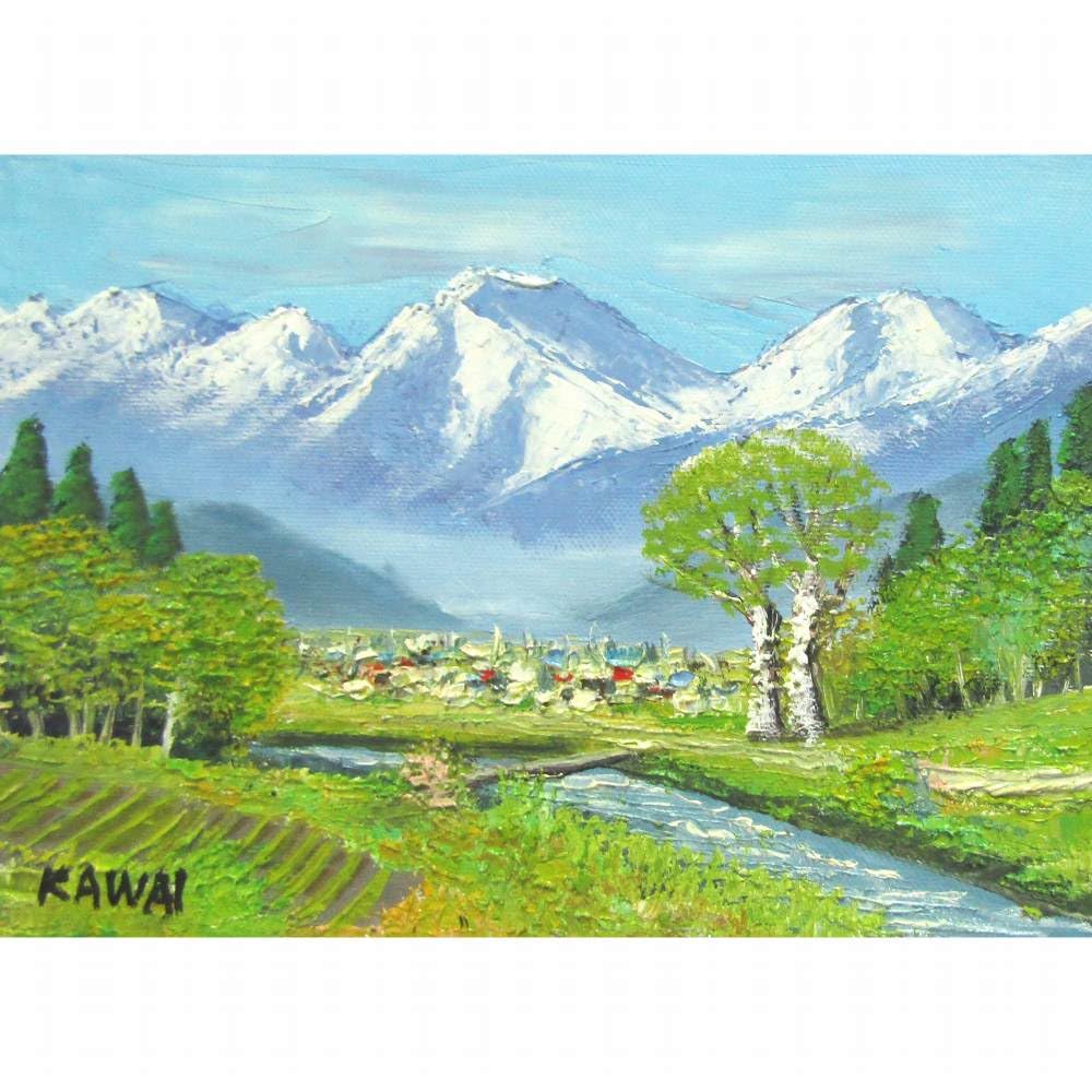 油彩画 山と川の風景 風景 油絵 絵画 山と川の風景 油彩画