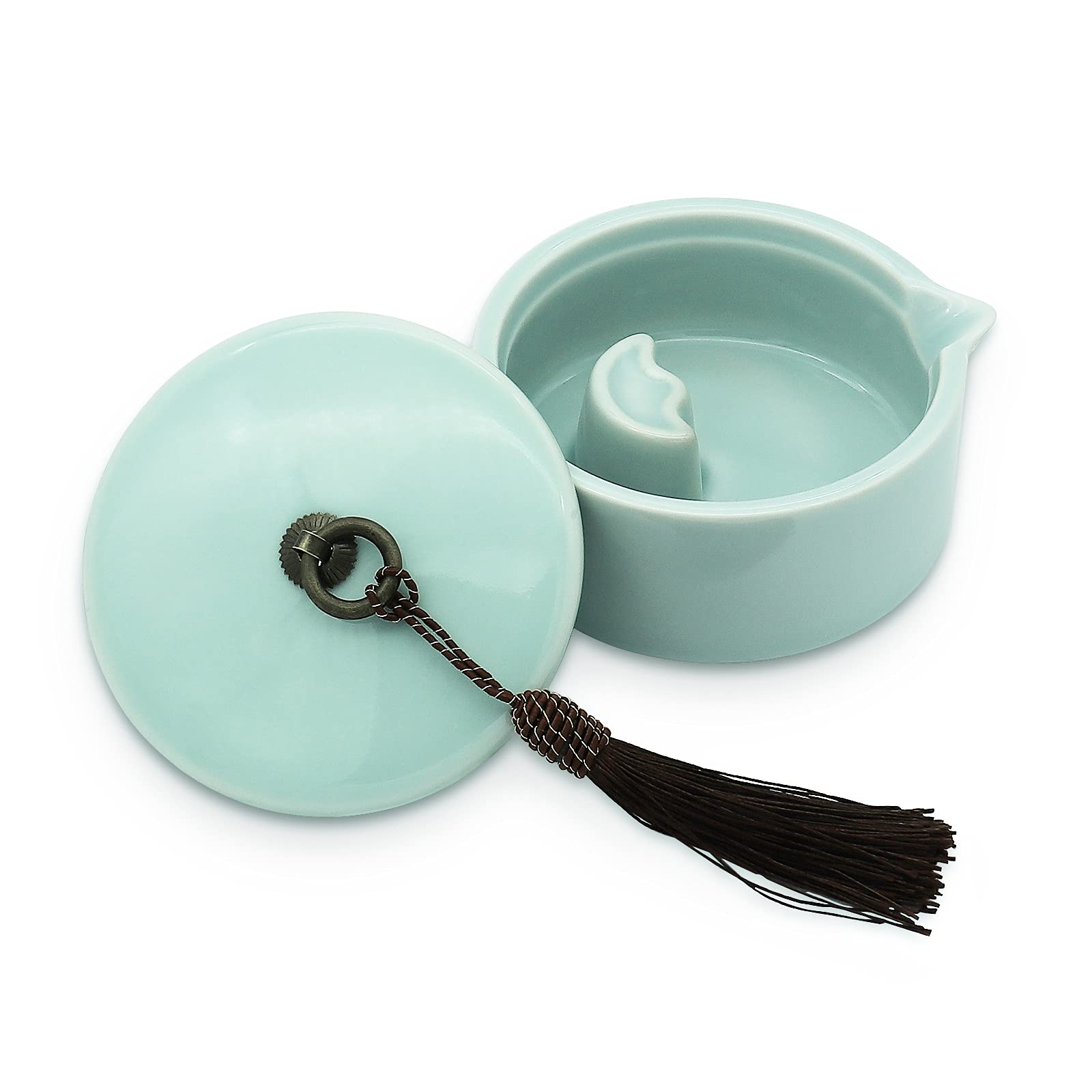 Amazon | 墨池 青磁 円硯 書道液・ 漢字用 （中）筆置き付 | 硯