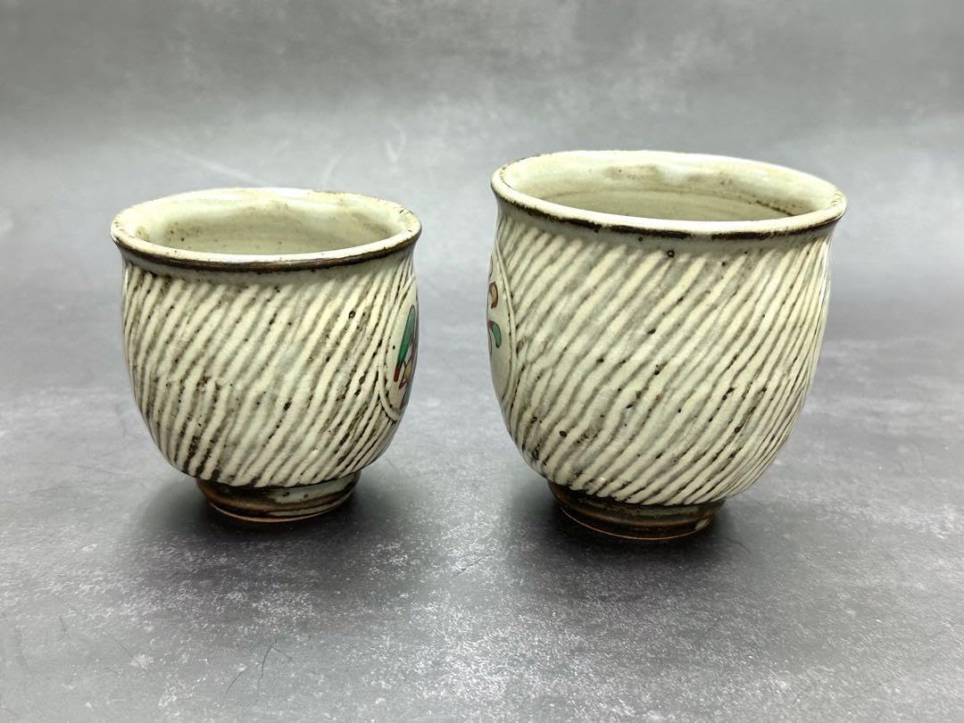 益子焼 島岡達三 湯飲み茶碗ペア 人間国宝 島岡達三 象嵌夫婦湯呑 益子