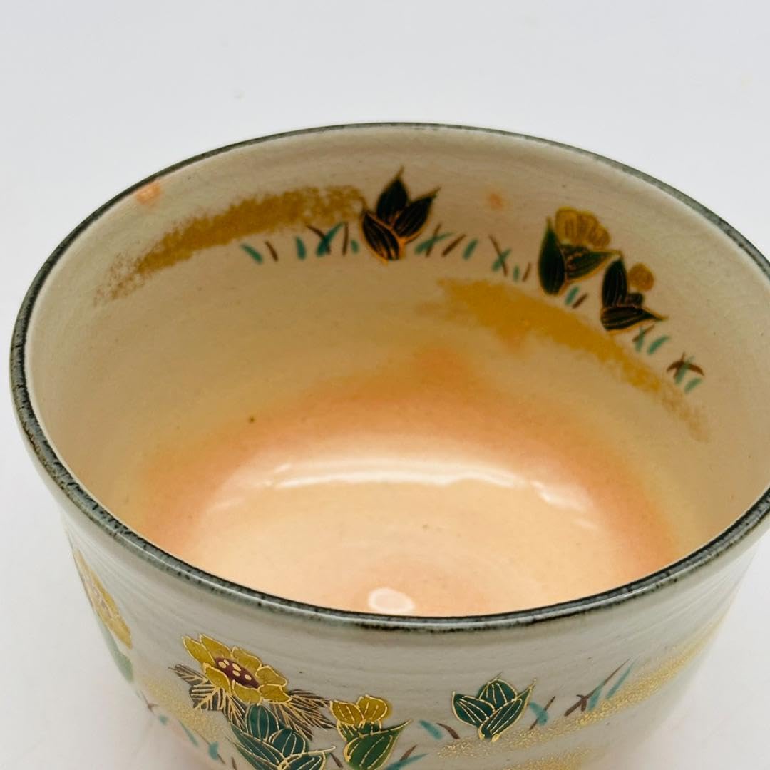 色絵金彩乾山写 寒牡丹文 茶碗 平安 紫雲 (造) 共箱 橋本紫雲 京