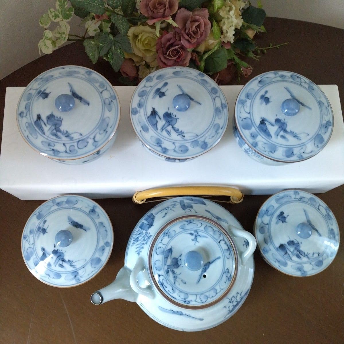 2399 有田焼弥左衛門茶器セット急須1客湯呑蓋付4客金彩