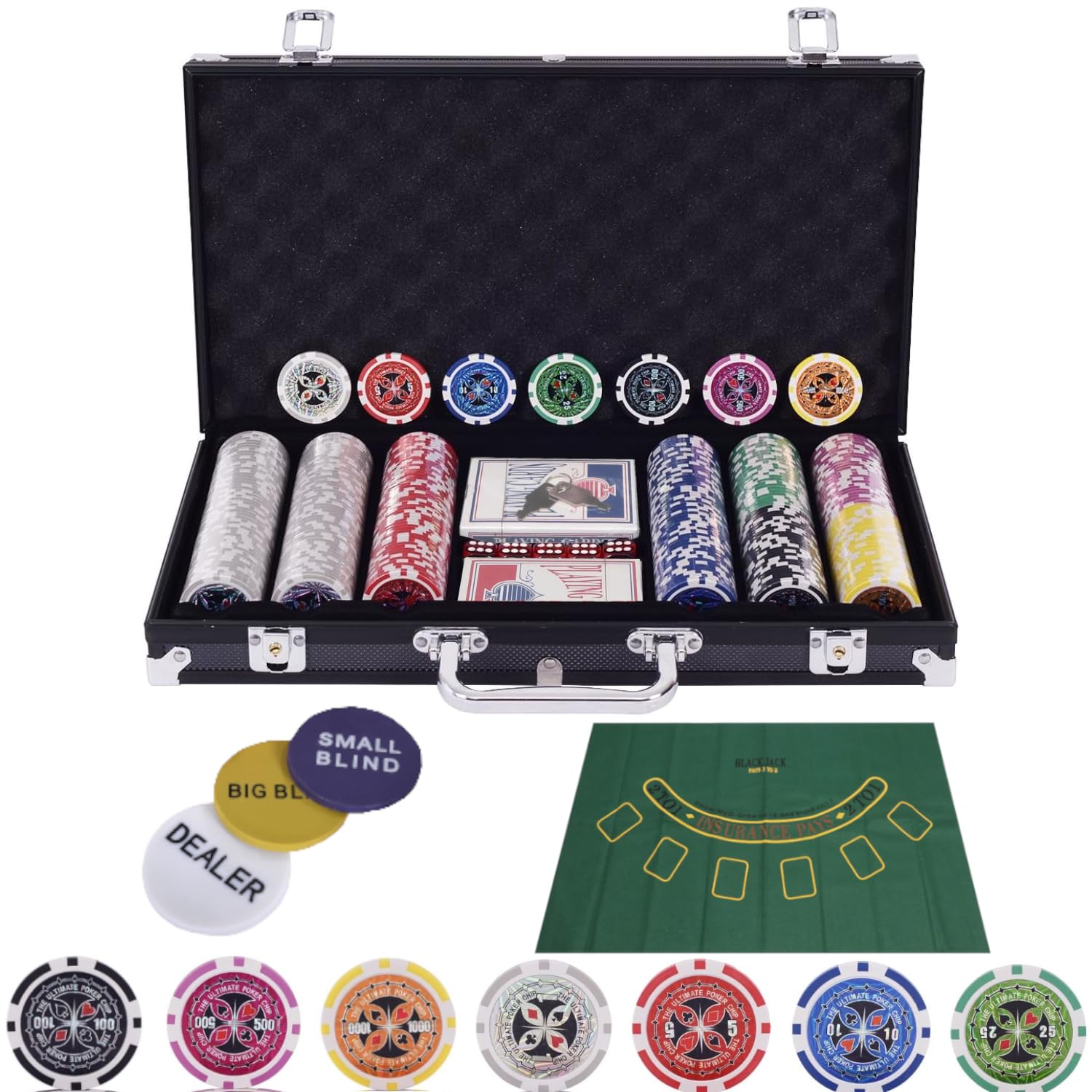 Amazon | BJマット付きカジノセット カジノチップ300枚 数字入り