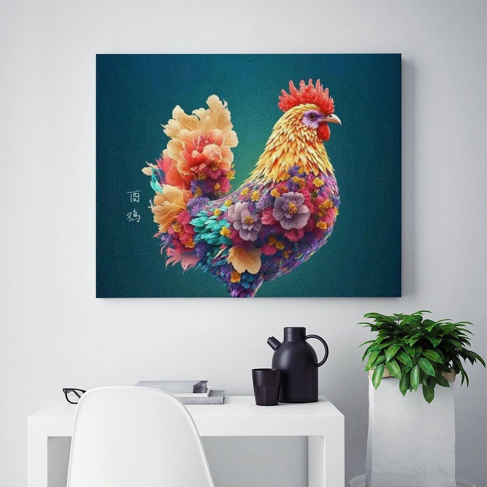 Amazon | 花で作られたカラフルな鶏 数字油絵 カラフルな動物の