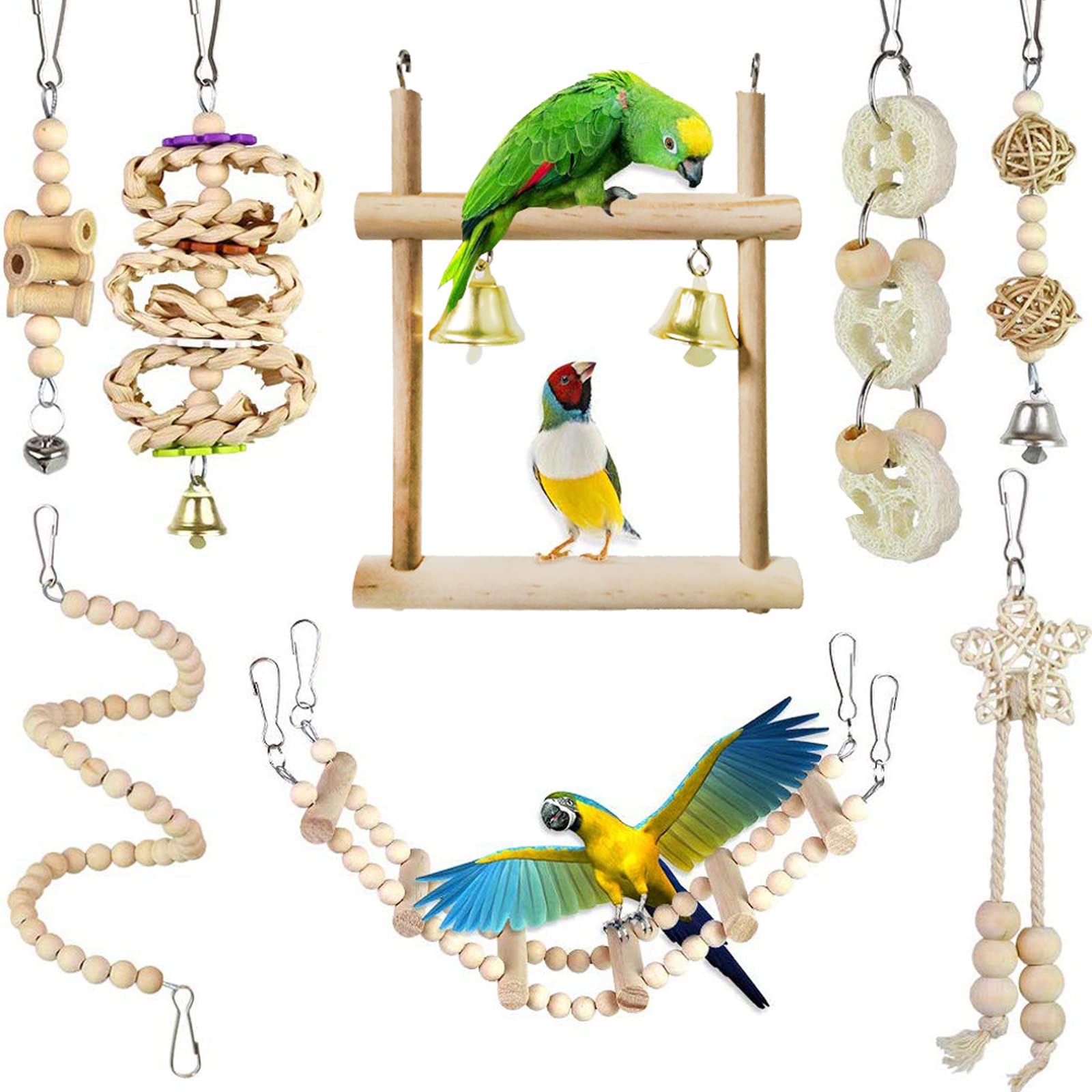 Amazon | インコ おもちゃ 8点セット 木製 鳥のおもちゃ 吊り下げ 噛む