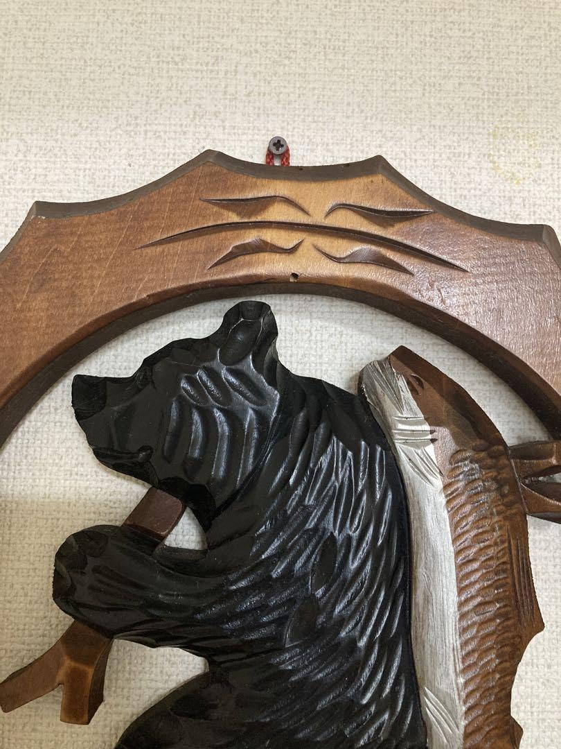 30×27 木彫 熊 壁掛け インテリア オブジェ 木彫り 彫刻 アンティーク