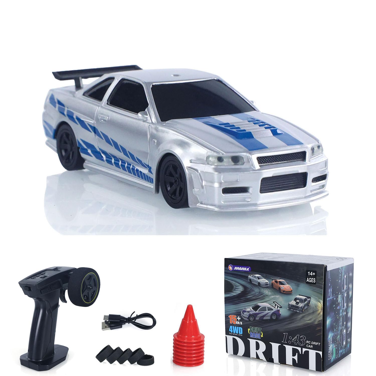 ターボレーシング 1/64 ドリフトラジコン R34 ブルー ターボレーシング