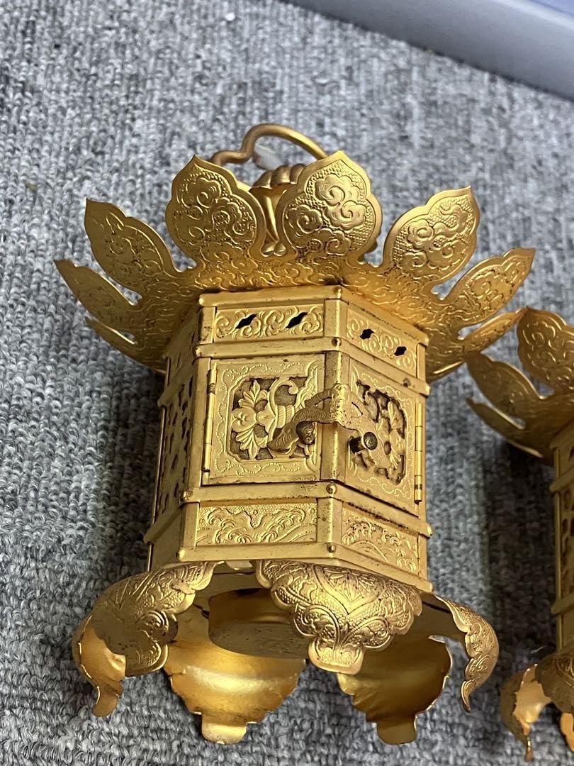 ⭐️神社 寺社 仏閣 吊り下げ式 蓮華 燭台 唐金 灯り アンティーク 骨董品