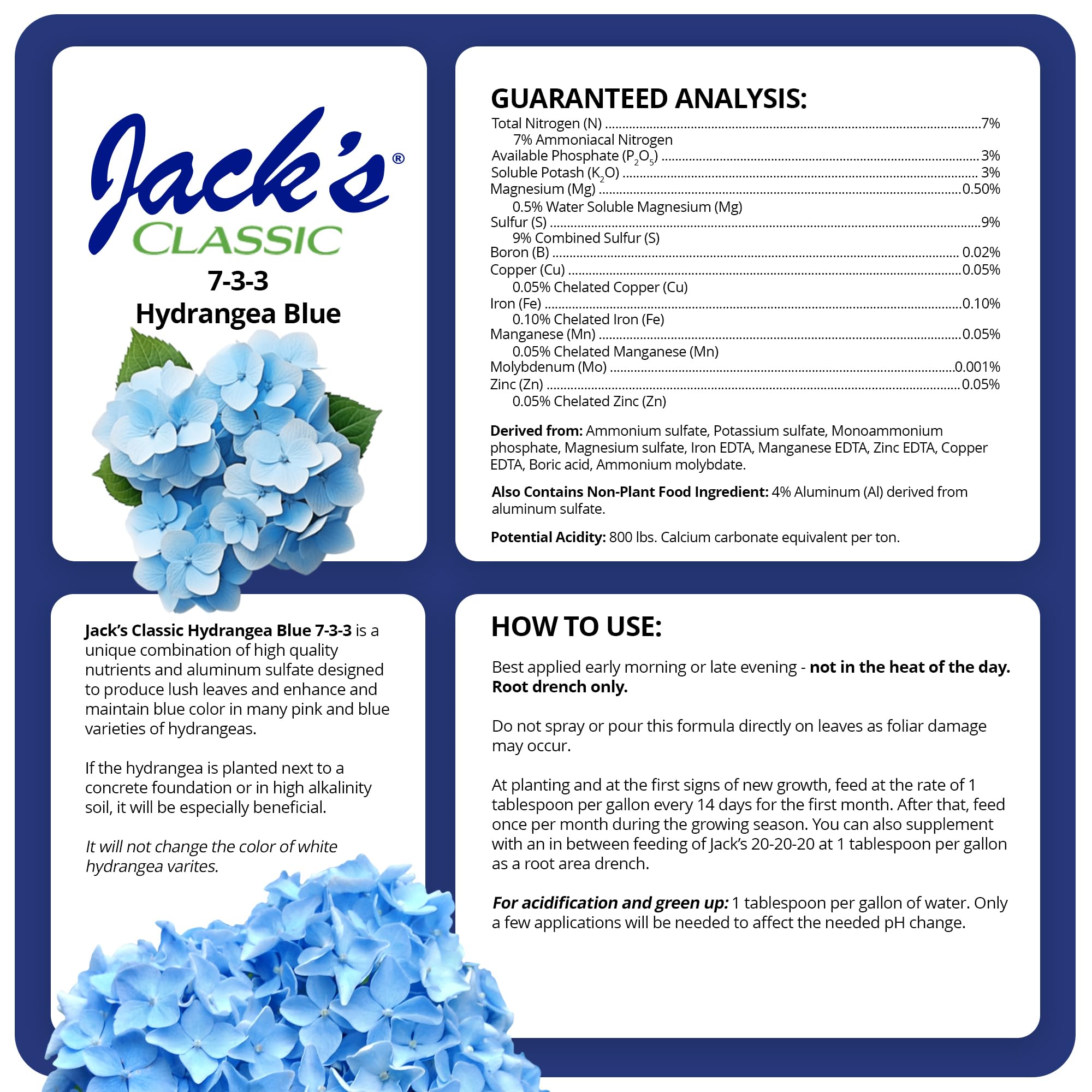 J R Peters Inc 59324 Jacks Classic No. 7-3-3 Hydrangea Fertilizer
