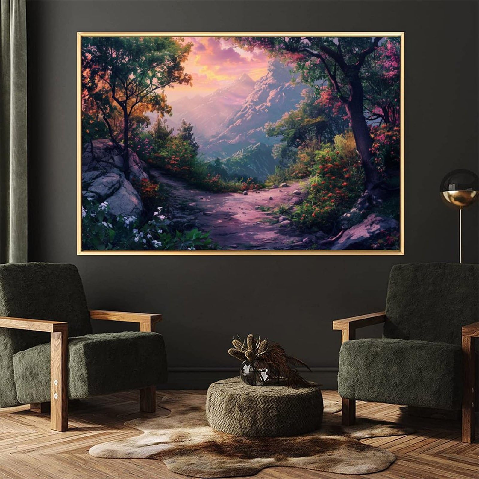 手書き油絵 山道（大）絵画 インテリア 手書き油絵 山道（大）絵画