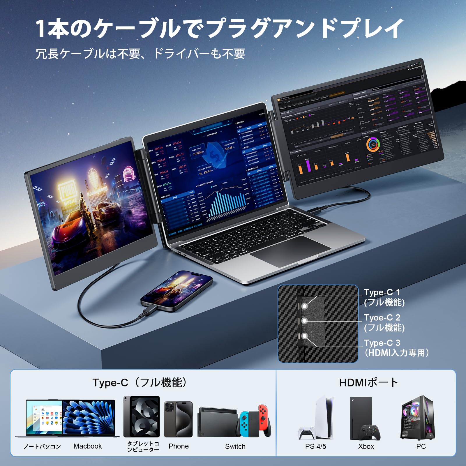 LAPTOMO S3 トリプルスクリーン拡張器ほぼ新品